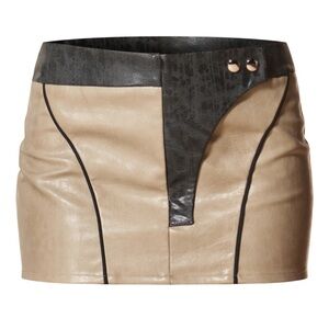 Pretty Little Thing Label Black Contrast Panel Detail Faux Leather Mini Skirt